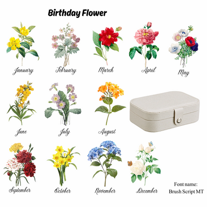 Customised Jewellery Box - Large Capacity Jewelry Box - Birthday Flower Print + Name
