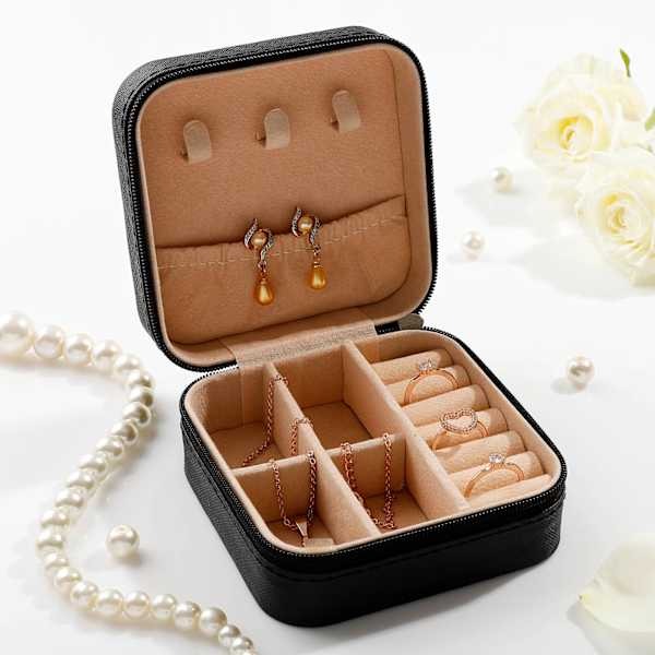 Customised Jewellery Box - Portable Mini Travel Jewellery Box - Acrylic Name - Black