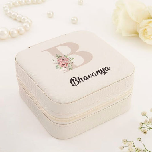 Customised Jewellery Box - Portable Mini Travel Jewellery Box - Initial + Name (Random Color Box)