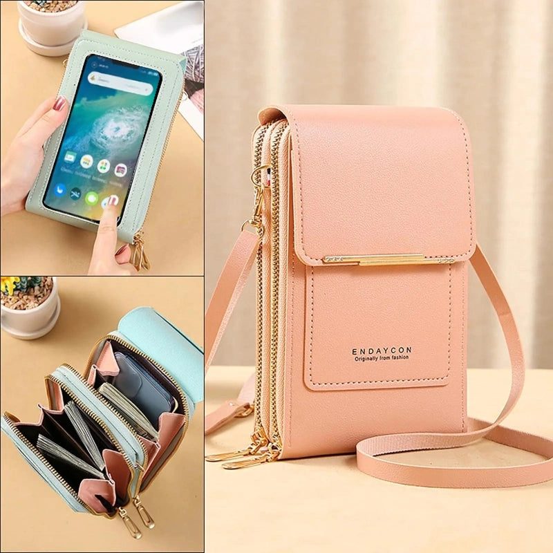 Anti-Theft PU Leather Crossbody Bag for Women — Touch-Screen Phone Pocket, Wallet Style, Adjustable Strap, Everyday Secure Shoulder Bag