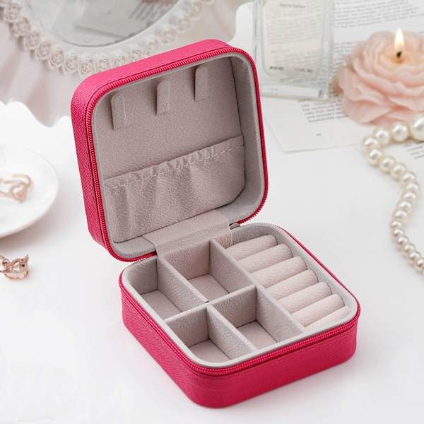 Customised Jewellery Box - Portable Mini Travel Jewellery Box - Acrylic Name - Dark Pink