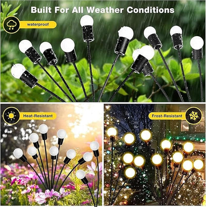 Solar Firework Lights for Garden – 8 LED Bulbs on Flexible Stems Warm White (2 Pcs Set)