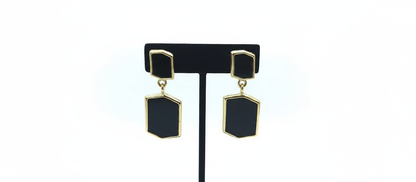 Chic Double Abstract Rectangle Drop Earrings - Minimalist Gold Frame Inlay Statement (Random color- 1 Pair)