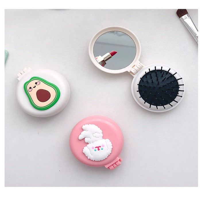 "Cartoon Printed Mini Mirror with Comb – Random Print, Portable Pocket Accessory ( Pack of  1 )
