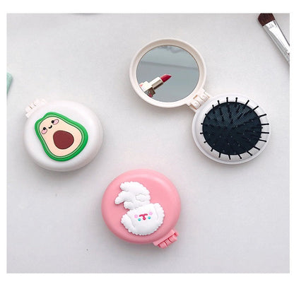 "Cartoon Printed Mini Mirror with Comb – Random Print, Portable Pocket Accessory ( Pack of  1 )