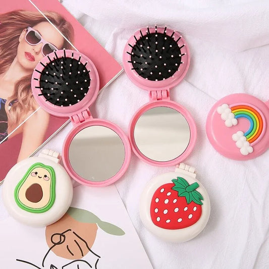 "Cartoon Printed Mini Mirror with Comb – Random Print, Portable Pocket Accessory ( Pack of  1 )