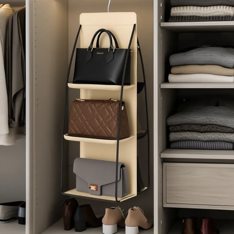 Hanging Handbag Organizer with 6 Pockets – Space-Saving Closet Storage for Purses, Totes & Clutches