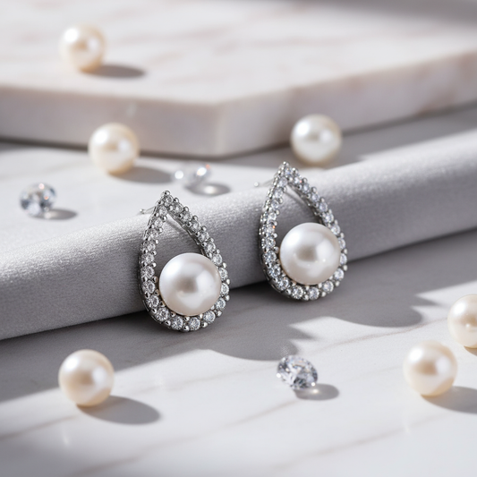 Elegant Dew Drop White Natural Pearl Earrings for Women – Classic Stud & Drop Design, Wedding, Party & Daily Wear Jewelry (Random color-1 Pair)