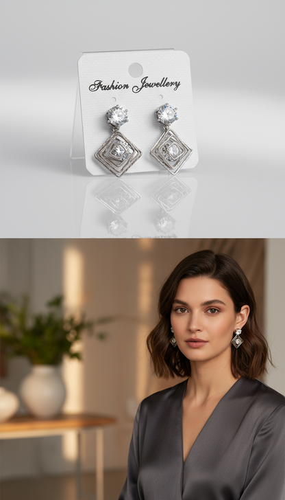 Elegant Diamond Dangle Earrings for Women - Geometric Drop Earrings - Cubic Zirconia Statement Jewelry(Random color-1 Pair)