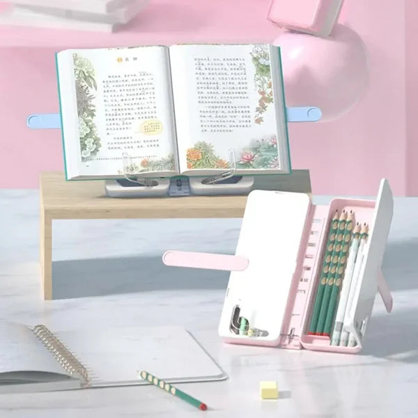 Foldable 4-in-1 Mobile, Tablet & Book Stand with Pencil Box – Compact & Multipurpose Organizer