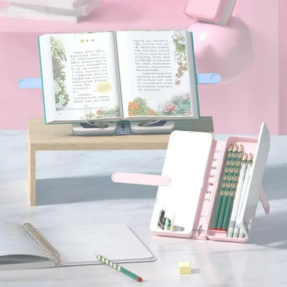 Foldable 4-in-1 Mobile, Tablet & Book Stand with Pencil Box – Compact & Multipurpose Organizer
