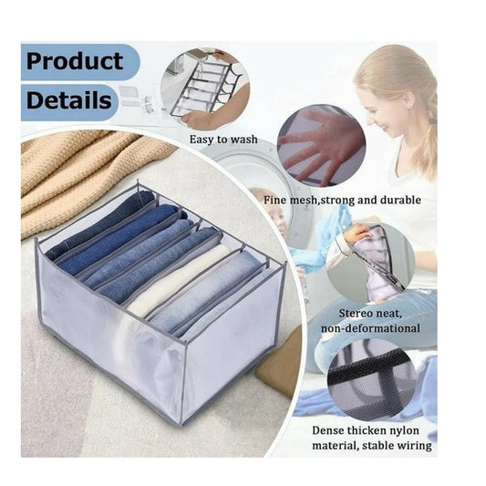 7 Compartment Transparent Clothes Storage Organizer – Heavy Duty Wardrobe Organizer for Shirts, Jeans & Folded Clothes (Pack of 1 )