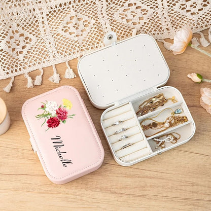 Customised Jewellery Box - Large Capacity Jewelry Box - Birthday Flower Print + Name
