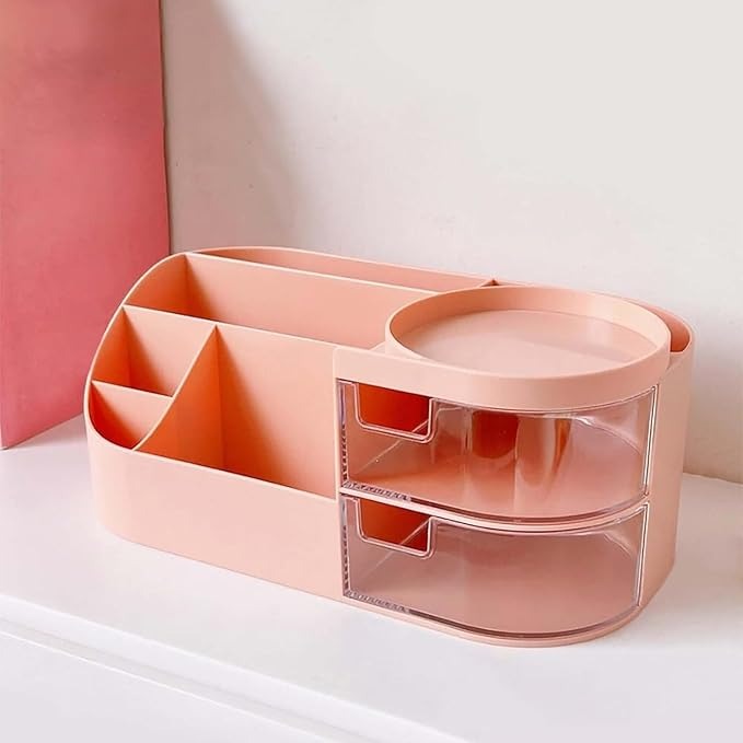 All-in-One Makeup Organizer with Storage Drawers – Desktop Vanity Box for Cosmetics, Skincare, Perfumes & Jewelry (Random Color)