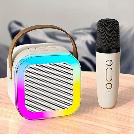 Wireless Mini Portable Bluetooth Speaker with Mike, 5Hrs Playtime Light & Voice Effects Multi Play Modes K12/TF Card/USB/Type C Fast Charging Port