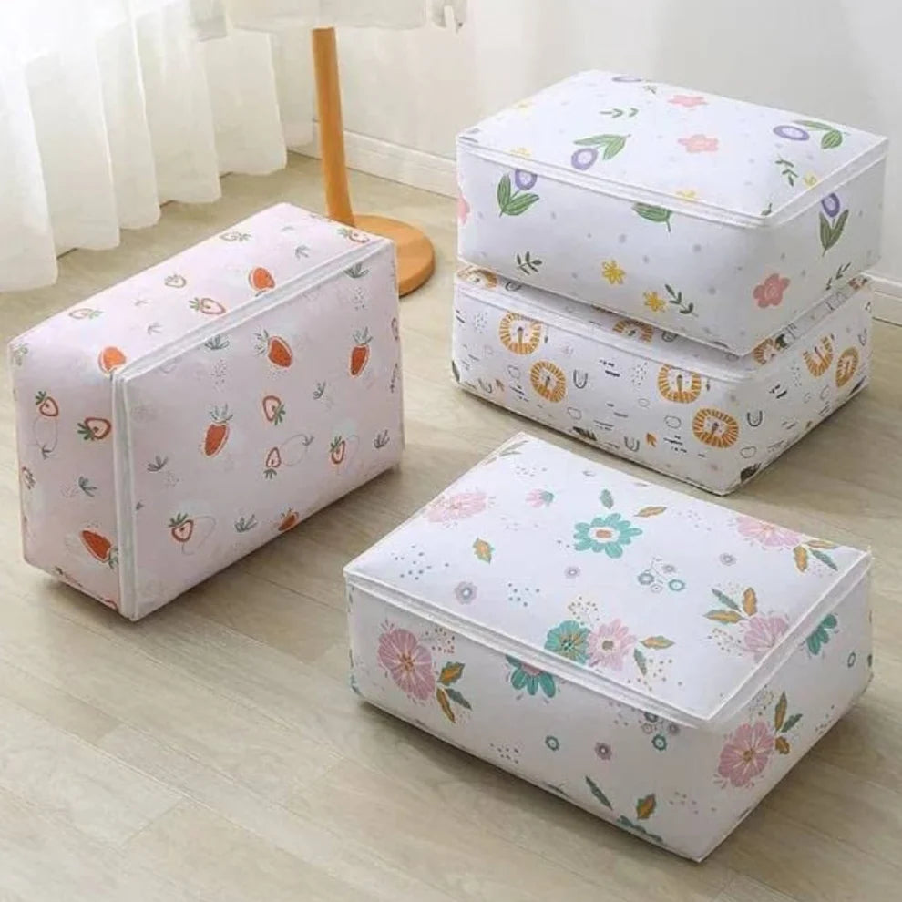 Medium Quilt Storage Bag – Foldable Clothes Organizer for Blanket, Pillow & Saree Storage (pack of 2))