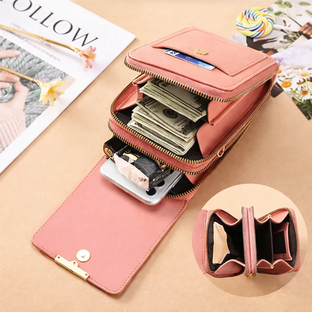 Anti-Theft PU Leather Crossbody Bag for Women — Touch-Screen Phone Pocket, Wallet Style, Adjustable Strap, Everyday Secure Shoulder Bag