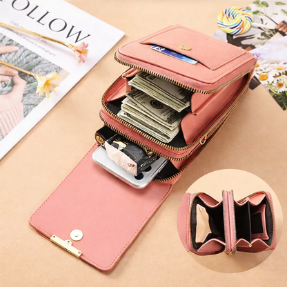 Anti-Theft PU Leather Crossbody Bag for Women — Touch-Screen Phone Pocket, Wallet Style, Adjustable Strap, Everyday Secure Shoulder Bag