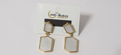 Chic Double Abstract Rectangle Drop Earrings - Minimalist Gold Frame Inlay Statement (Random color- 1 Pair)