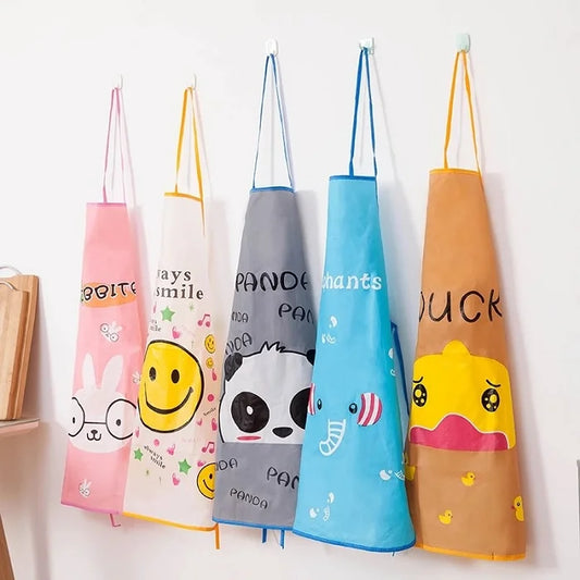 Waterproof Plastic Cartoon Print Apron – Kids & Adults Cooking, Painting, and Craft Protection (Random Cartoon Print-Pack of 1)