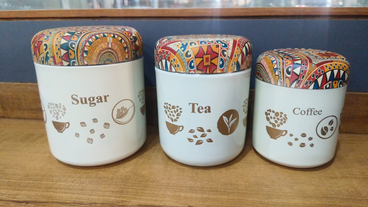 (3 pcs set ) Printed Tea Coffee Sugar Canisters