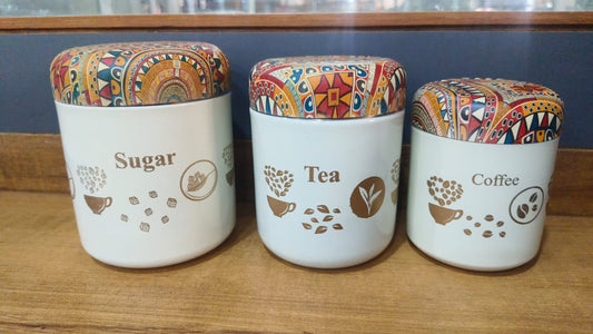 (3 pcs set ) Printed Tea Coffee Sugar Canisters