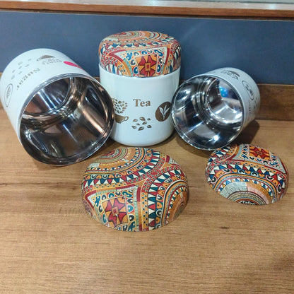 (3 pcs set ) Printed Tea Coffee Sugar Canisters