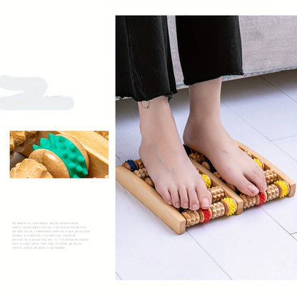 Wooden Six-row Large Roller Foot Point Massager, Hand Massage, Home Foot Massage Shelf