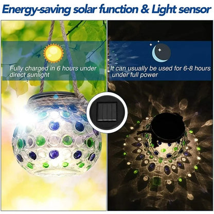 LED Solar Lanterns – Crackle Glass Ball Hanging Lights, Outdoor & Indoor Decorative Lighting (Pack of 2 Pcs )