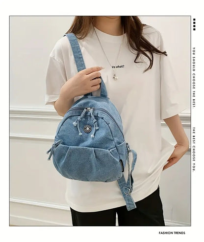 Trendy Denim Mini Backpack for Girls – Lightweight, Stylish & Perfect for College or Travel
