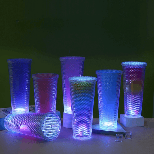 Diamond Cup Double-Layer Plastic Straw Cup with LED Light – 700 ml, Fun & Colorful Drinkware (Random Colors- Pack of 1)