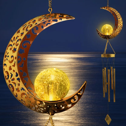 Solar Outdoor Crescent Moon Wind Chime