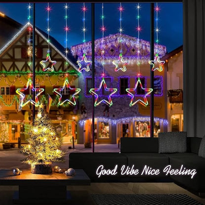Multicolor LED Neon Star Curtain String Light| 9 Neon Stars (5 Big & 4 Small Stars)