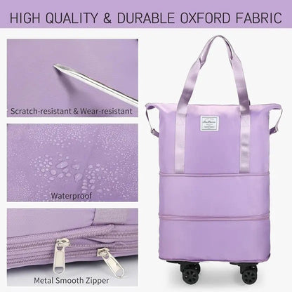Duffel Trolley Bag with Wheels, Expandable Foldable Luggage Bag for Travel