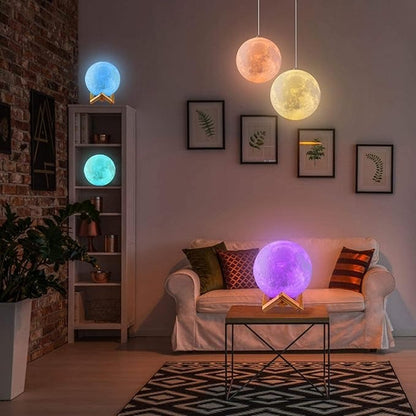 Tap-Control 3D Moon Lamp with Color-Changing Lights – USB Rechargeable Lunar Night Light for Romantic, Kids & Ambient Lighting
