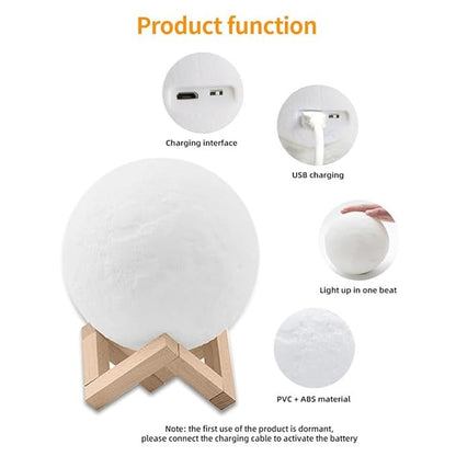 Tap-Control 3D Moon Lamp with Color-Changing Lights – USB Rechargeable Lunar Night Light for Romantic, Kids & Ambient Lighting